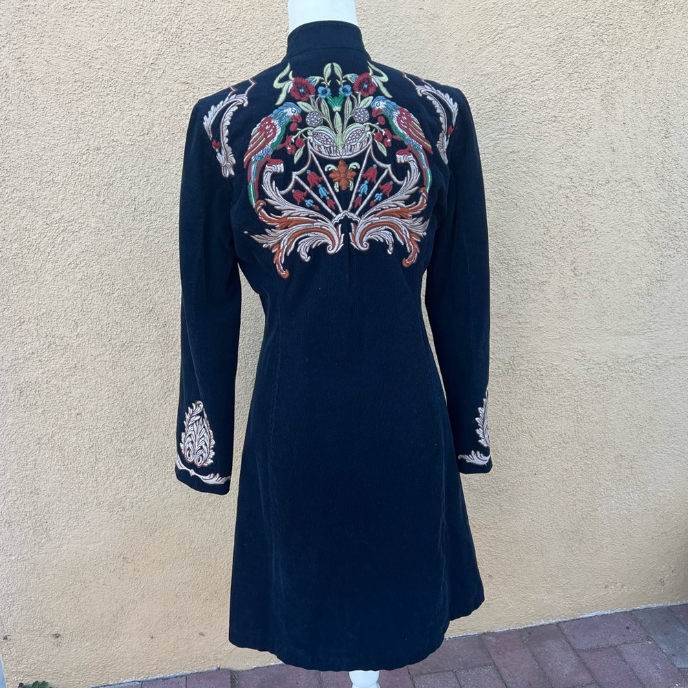 Johnny Was Corduroy Embroidered Navy Blue Long Coat  size S/M - Picture 4 of 12
